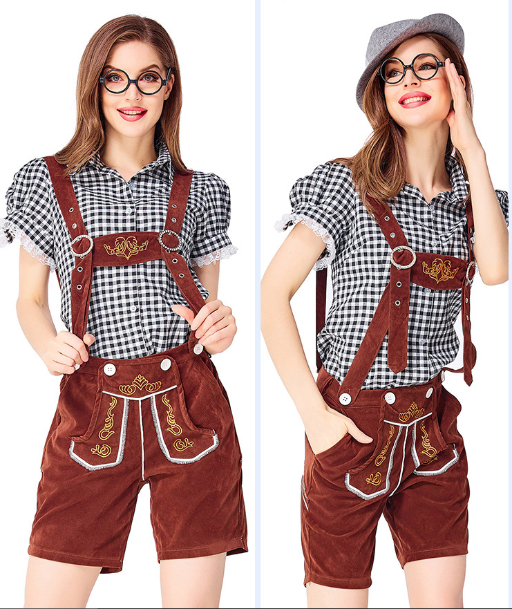 Womens Oktoberfest Outfit Embroidered Blouse with Lederhosen Shorts